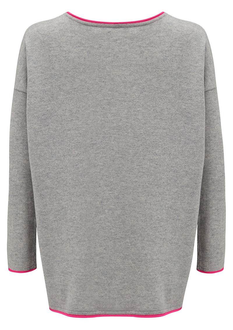 COCOA CASHMERE Boxy Pocket Cashmere Jumper Grey & DayGlow