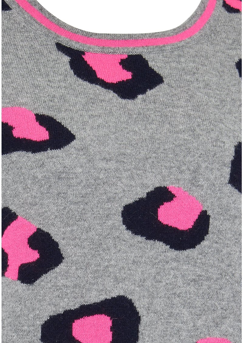 JUMPER 1234 Leopard Jumper with Contrast Rib - Mid Grey, Navy & Neon Pink