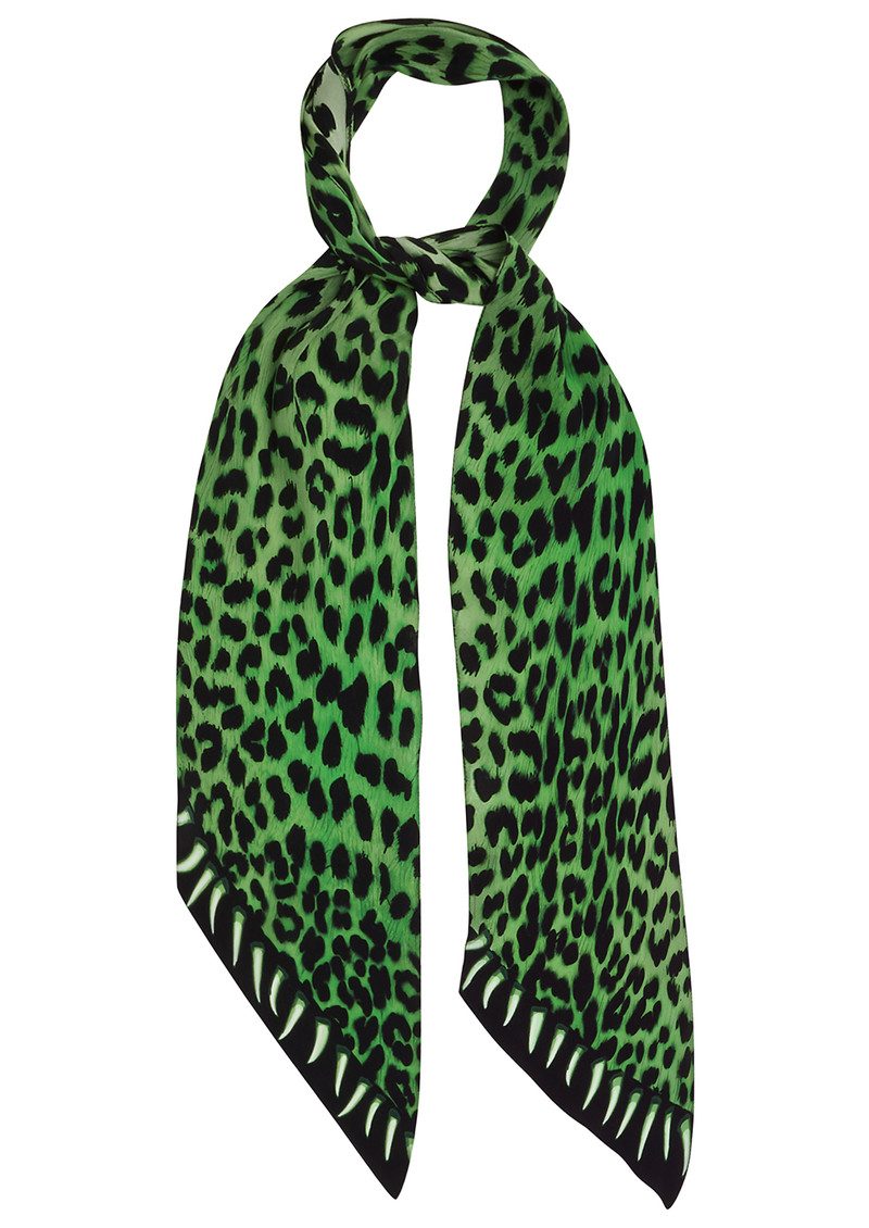 ROCKINS Leopard's Teeth Classic Skinny Silk Scarf Green