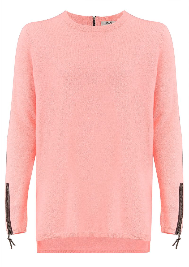 COCOA CASHMERE Velvet Zip Trim Cashmere Sweater - Peach Fizz