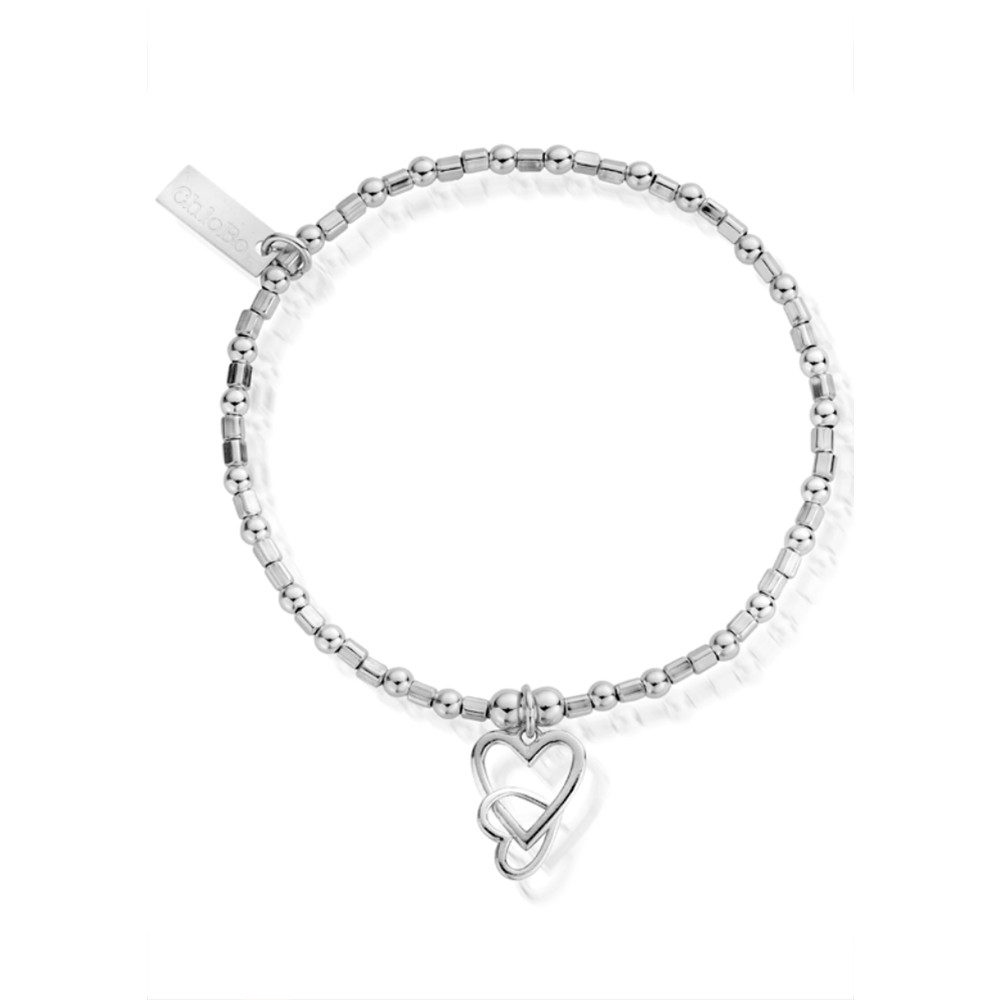Chlobo Women's Silver Mini Cube Interlocking Love Heart Bracelet