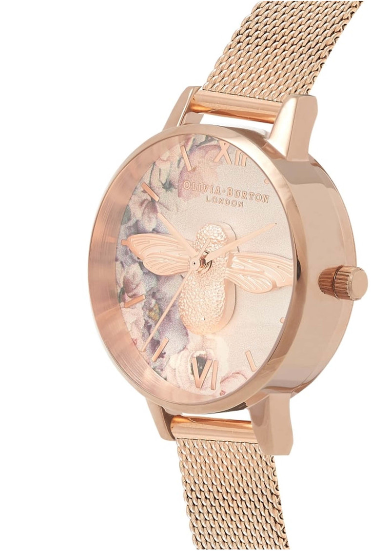 Olivia Burton Watercolour Florals Midi 3D Bee Mesh Watch Rose Gold