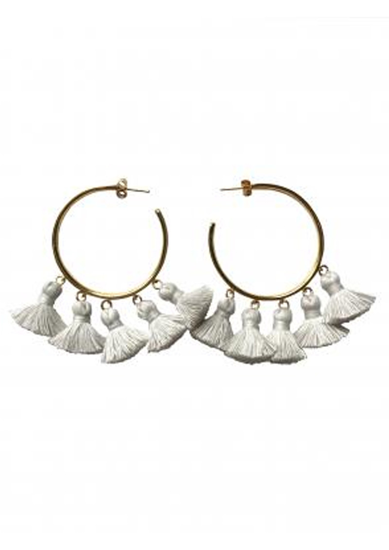 MARTE FRISNES JEWELLERY Raquel Tassel Hoop Earrings Chalk & Gold