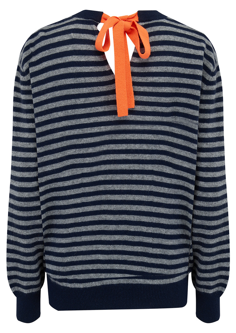 JUMPER 1234 Striped Bow Back Cashmere Jumper Navy & Grey