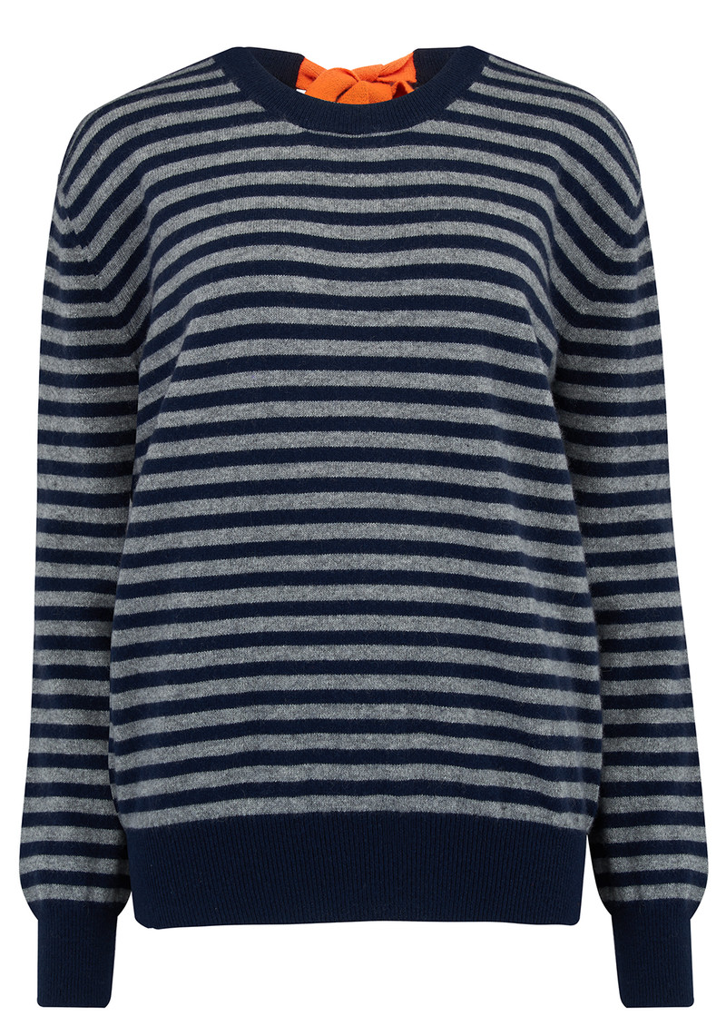 JUMPER 1234 Striped Bow Back Cashmere Jumper - Navy & Grey