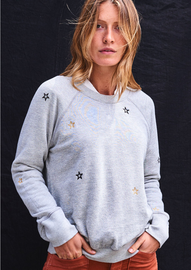SUNDRY Embroidered Stars Raglan Sweater Grey