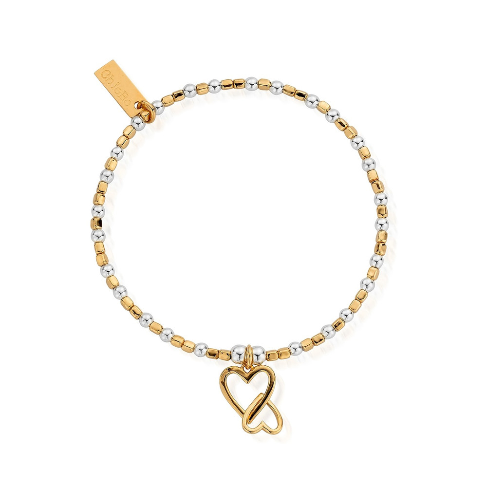 Chlobo Women's Silver/Gold Cube Interlocking Heart Charm Bracelet - &