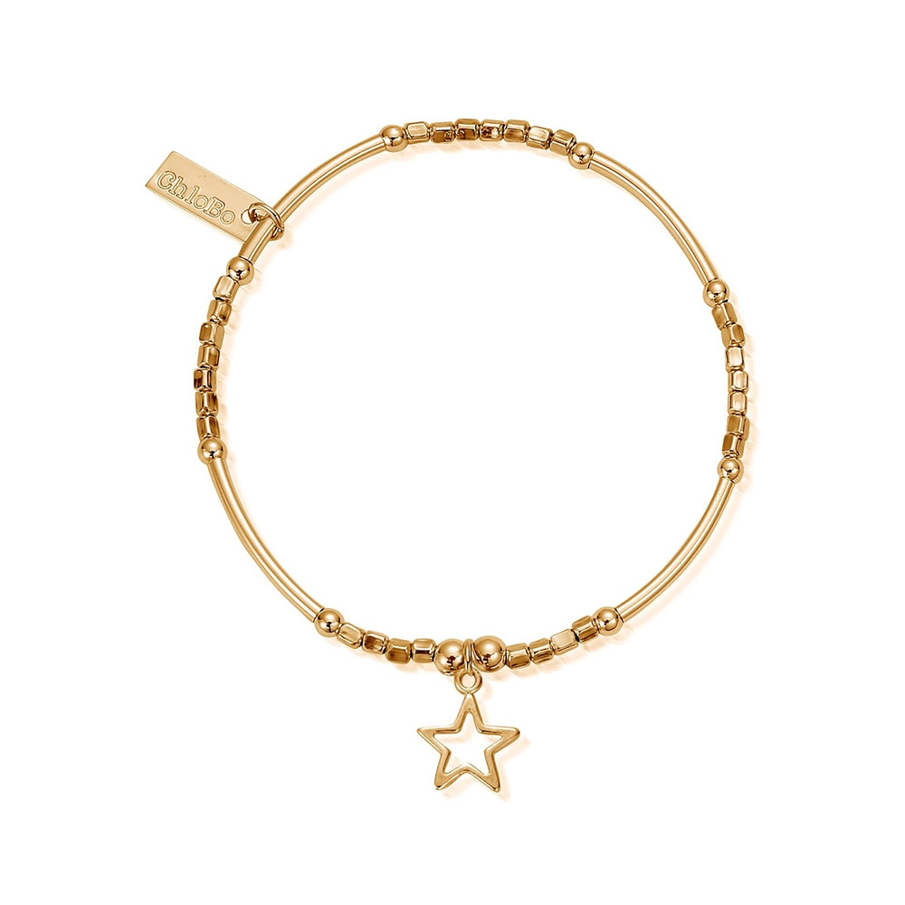 Chlobo Women's Gold Mini Noodle Cube Small Open Star Bracelet