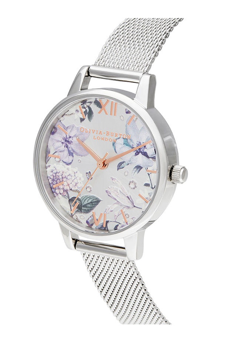Olivia Burton Bejewelled Florals Silver Glitter Midi Dial Watch Rose