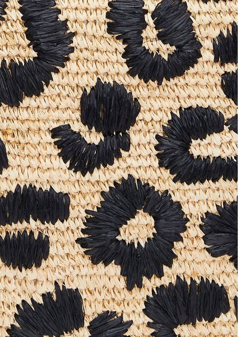 NOOKI Leopard Embroidered Raffia Clutch Black