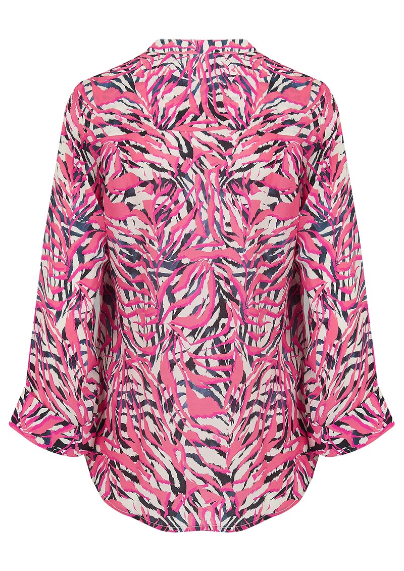 Set Fashion Zebra Blouse in Pink - Black White Denim