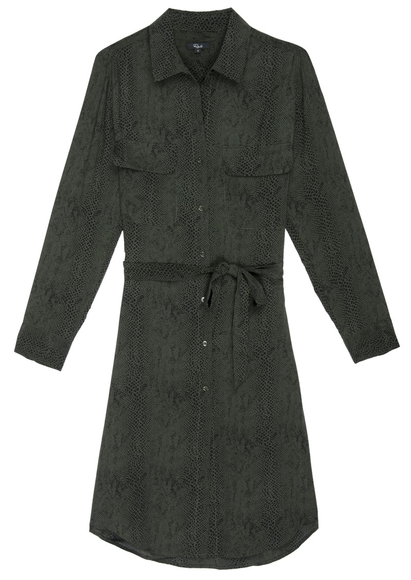 Rails Alix Silk Shirt Dress Green Python