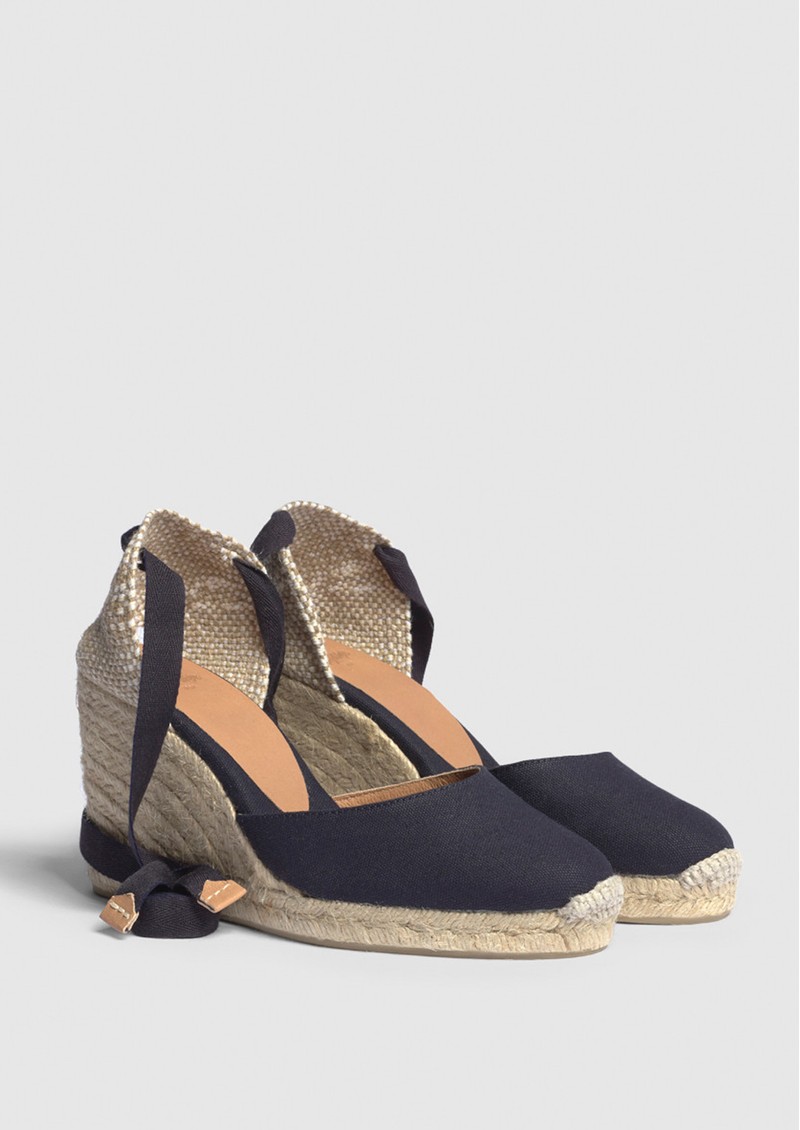 Espadrilles Castaner Femme – Modèle Careen En EVA Canne à Sucre, Semelle Compensée 7 Cm, Rubans Coton (Bleu) - 13