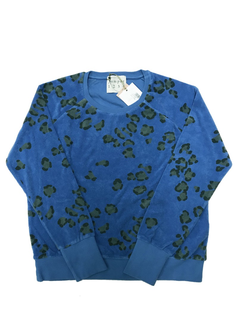 JUMPER 1234 Leopard Print Cotton Sweatshirt Bright Blue