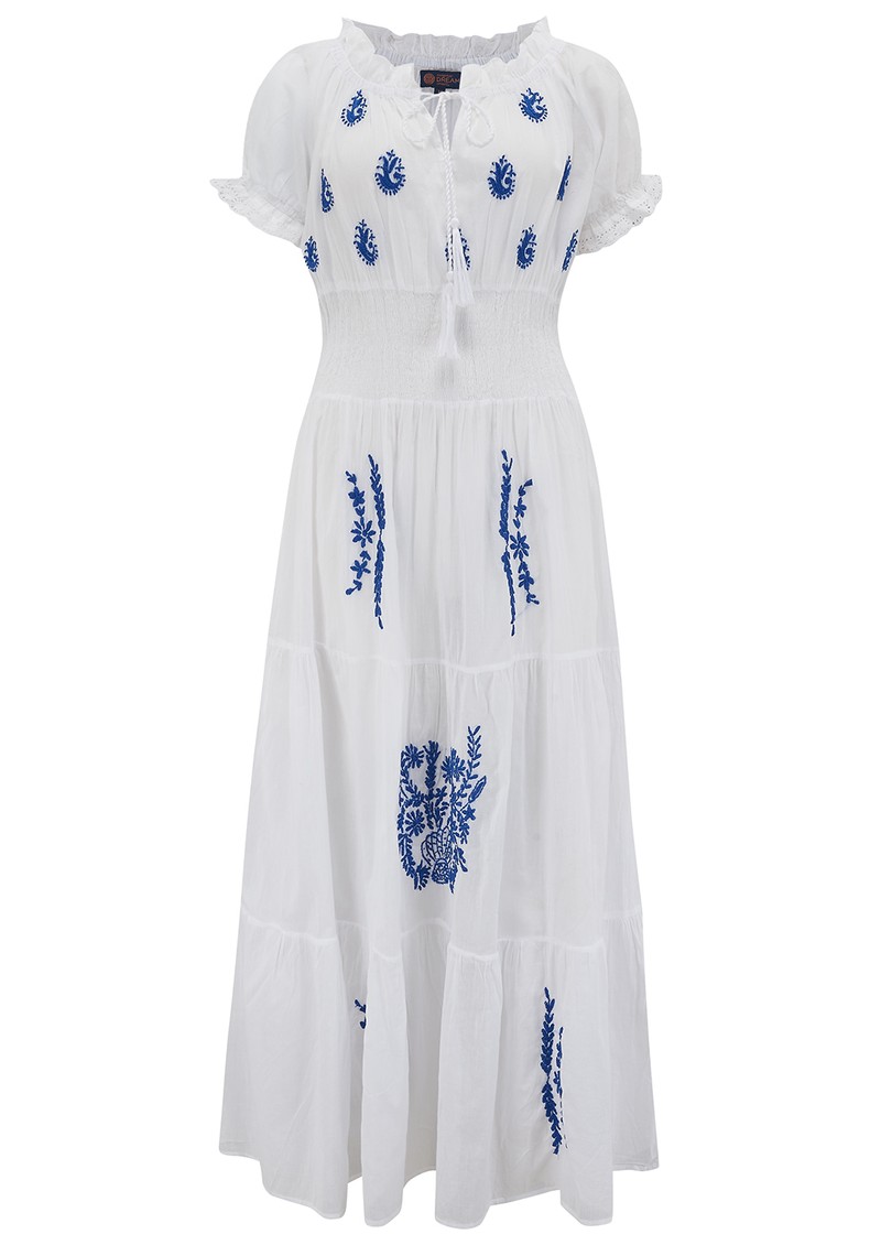 DREAM Detail Embroidered Dress White & Blue