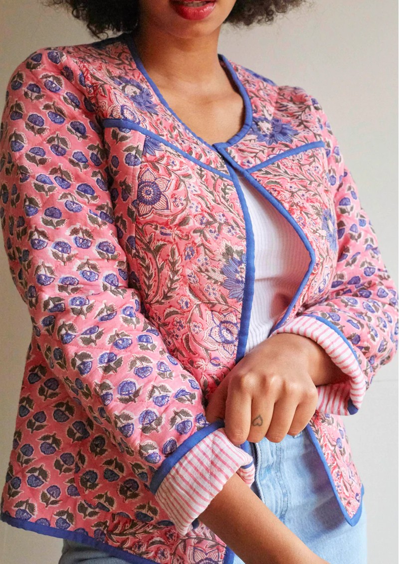 DILLI GREY Joni Organic Cotton Quilted Jacket Pink Cornflower
