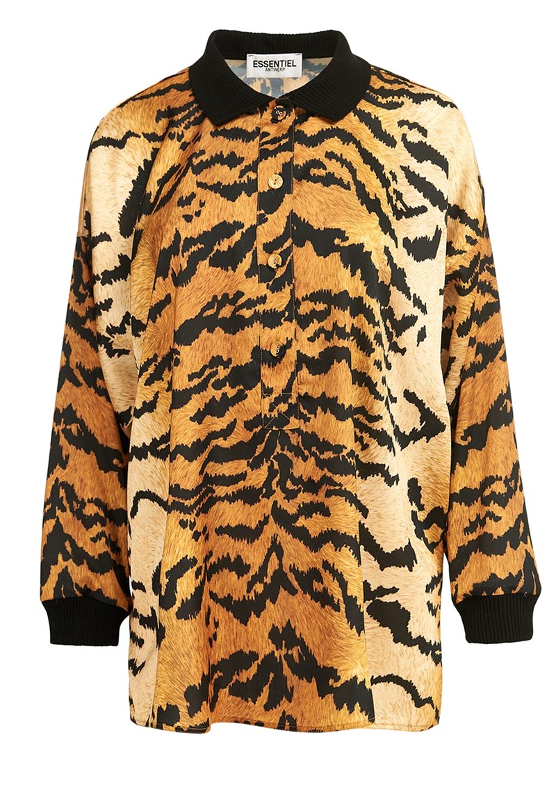 ESSENTIEL ANTWERP Cute Tiger Print Shirt Brown, Beige & Black