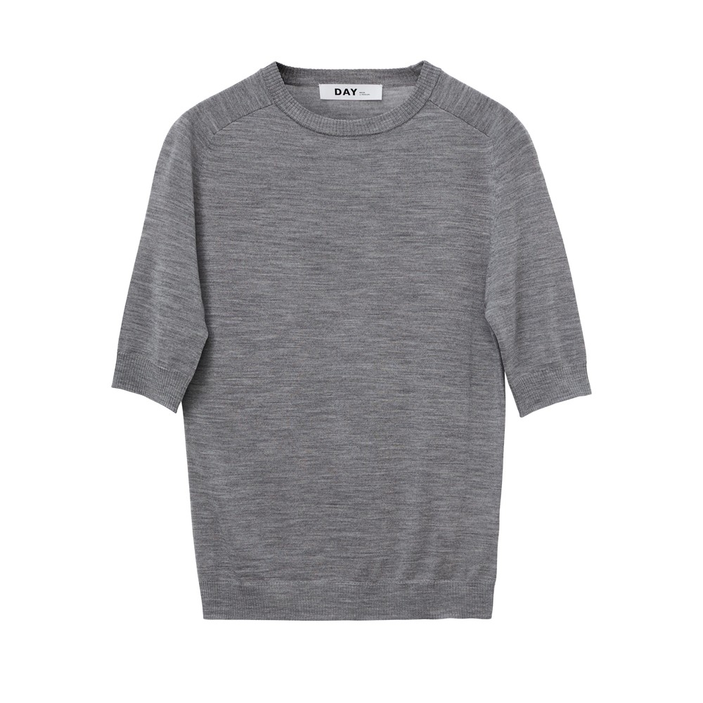 Day Birger et Mikkelsen Carolina Merino Wool Round neck Knitted T-shirt - Grey Melange