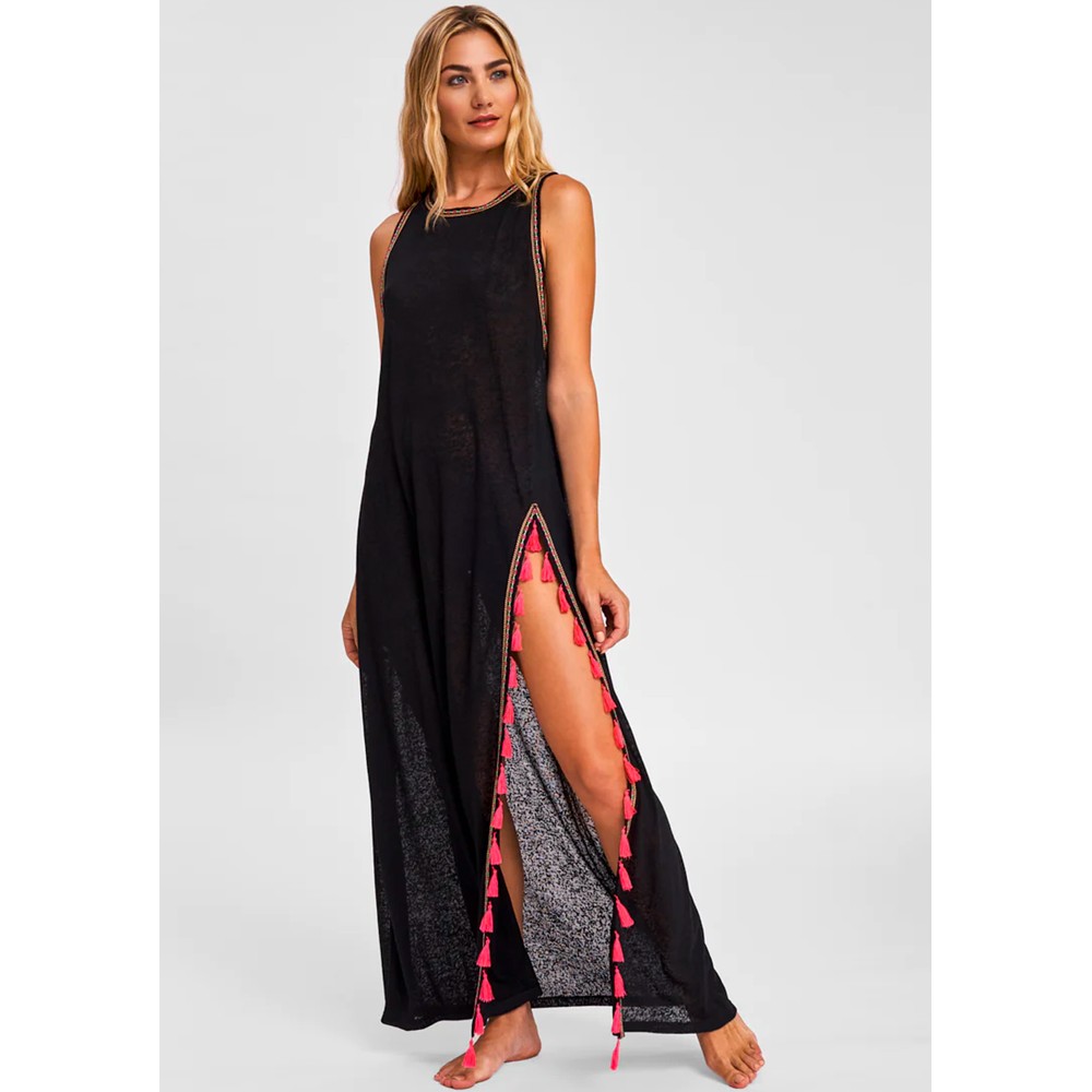 Pitusa Women's Black Tassel Slit Dress