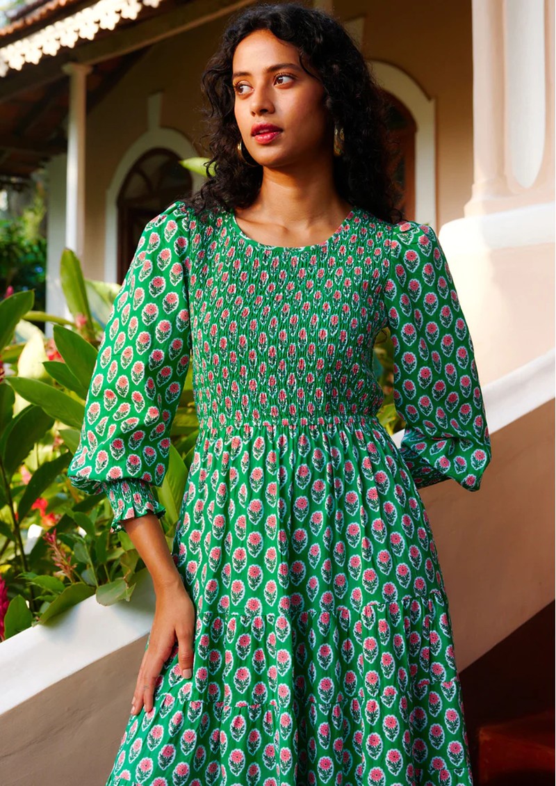 PINK CITY PRINTS Abigail Cotton Dress Jaipur Daisy