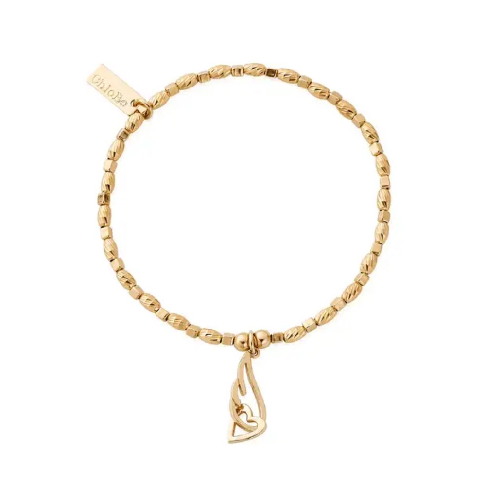Chlobo Women's Gold Soul Glow Interlocking Heart Angel Wing Bracelet