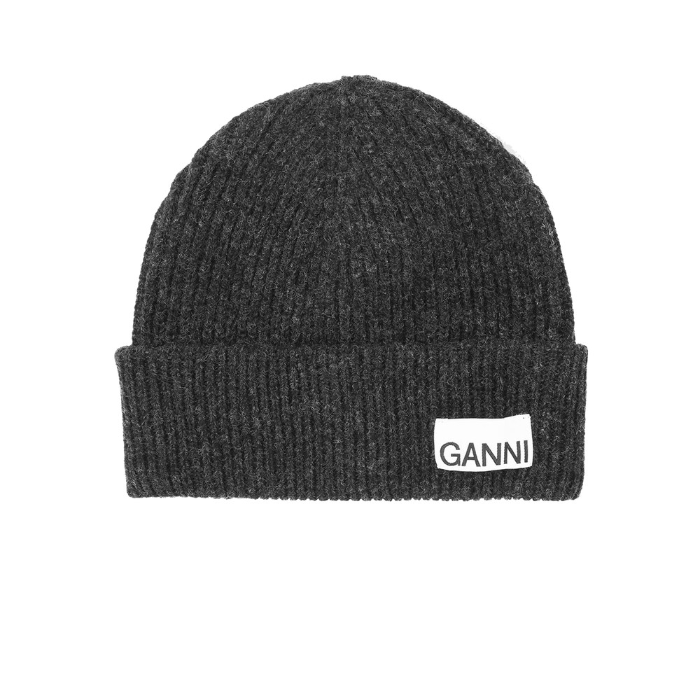 GANNI Light Rib Knit Beanie - Phantom