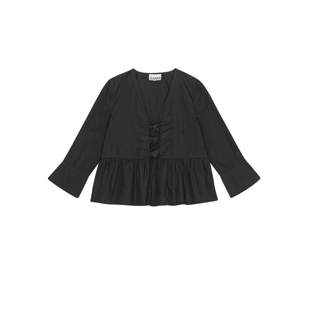 Ganni Women's Black Tie String Peplum Blouse