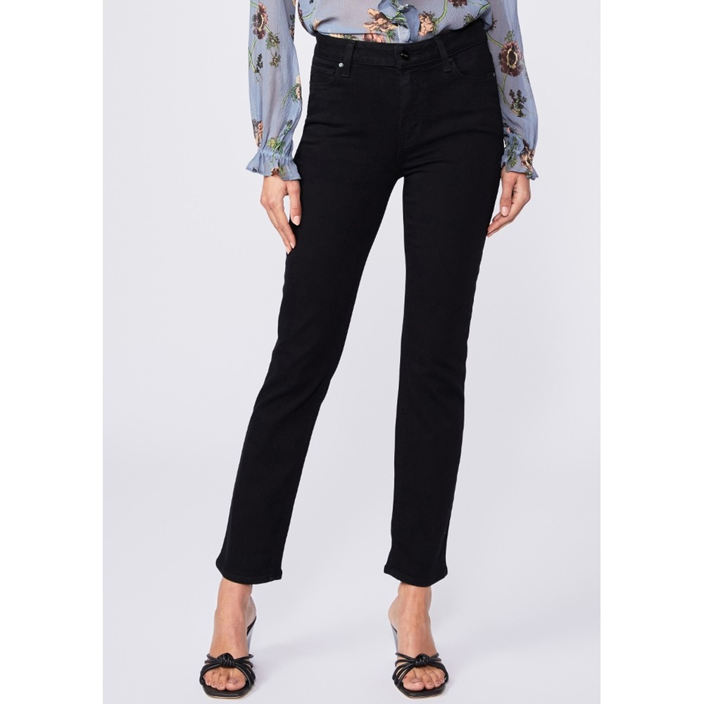 Paige Denim Cindy High Rise Straight Leg Clean Hem Jeans - Black Shadow