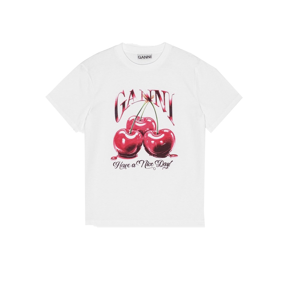 [GANNI]★Basic Jersey Green Cherry Relaxed T-shirt GANNI]Basic Jersey green CHERRY Relaxed T-shirt/WHITE(T4291
