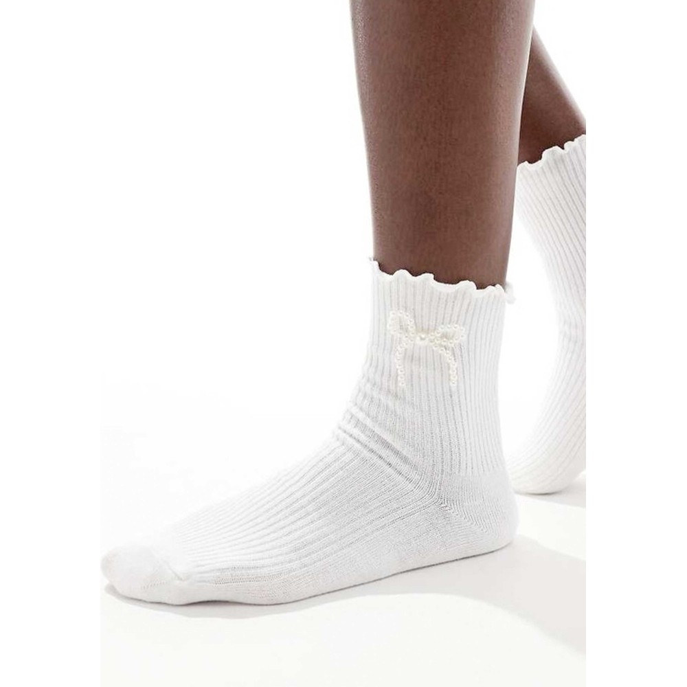 Sui Ava Women's White Pearly Bow Socks