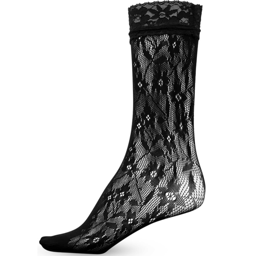 Sui Ava Women's Black Flower Lace Socks - Flowers