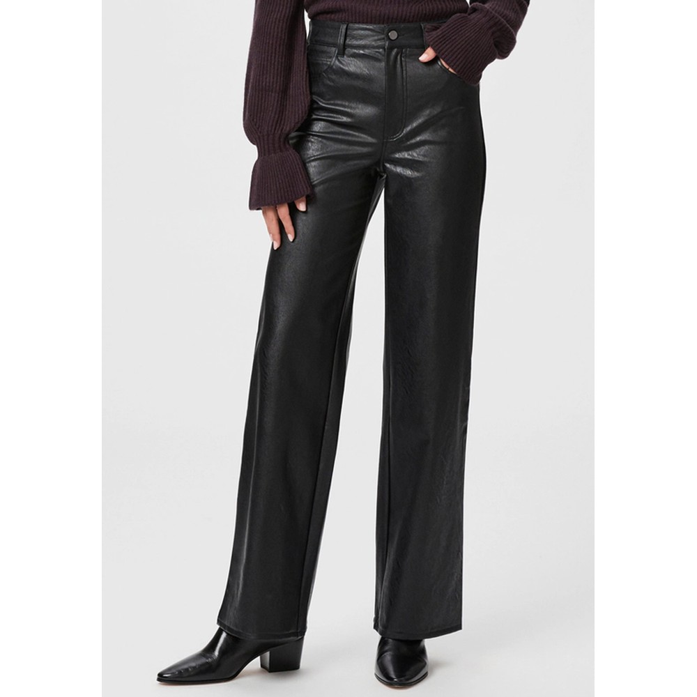 Paige Denim Women's Black Sasha High Rise Wide Leg Faux Leather Trousers