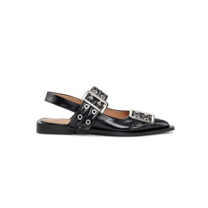 Buckle Ballerina Naplack Shoes - Black