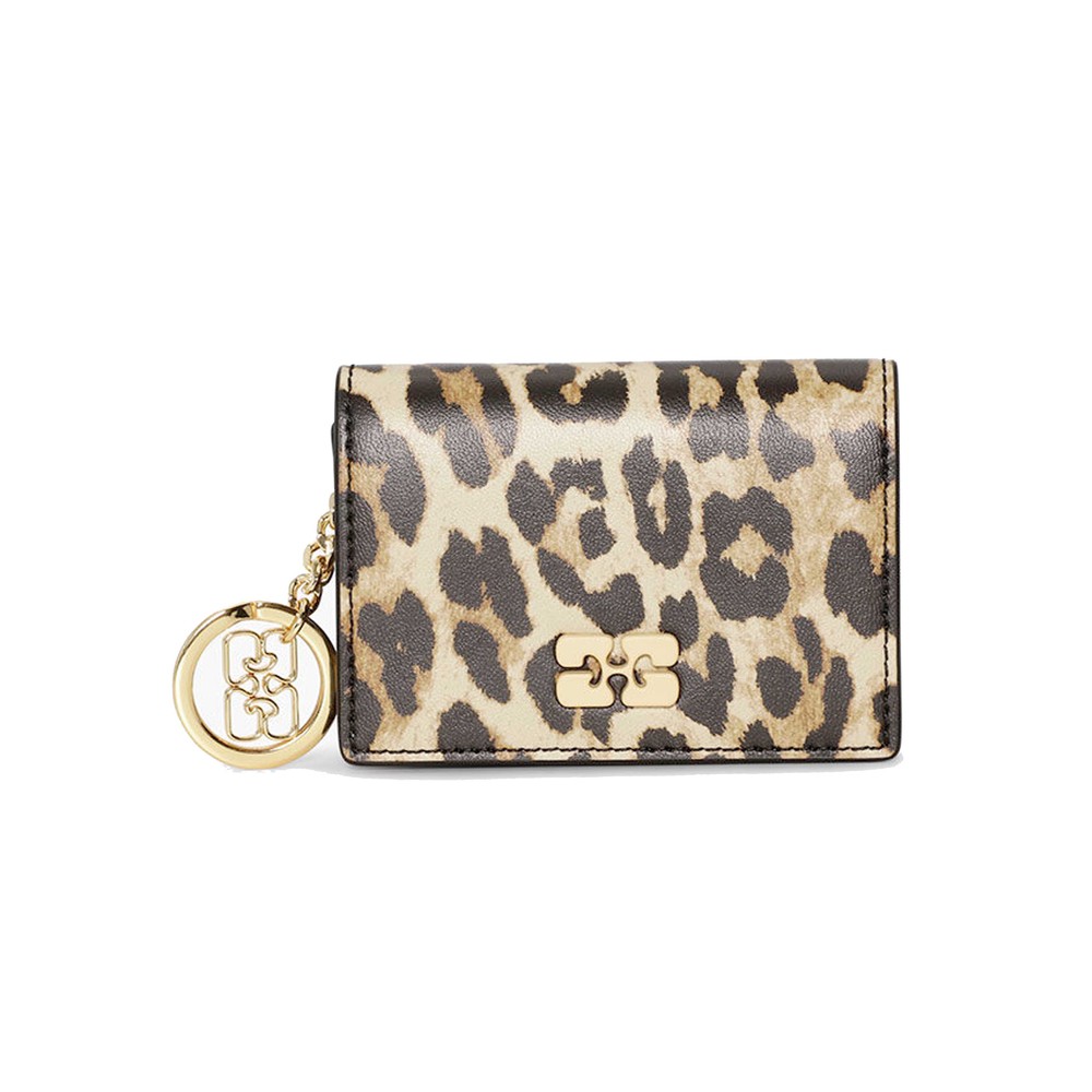 Ganni Women's Gold Bou Leather Card Holder - Leopard