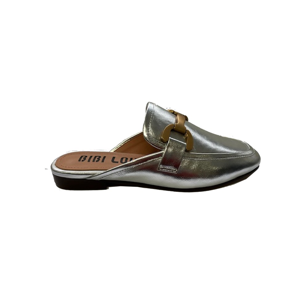 BIBI LOU Vela Leather Backless Loafers - Plata