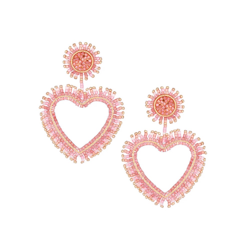 MISHKY Fringe Heart Earrings - Pink