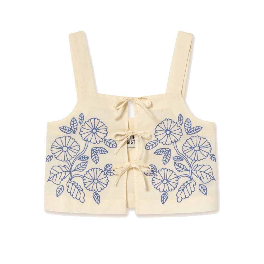 The Tiny Big Sister Women's Light/Cream Embroidered Tie Vest Top