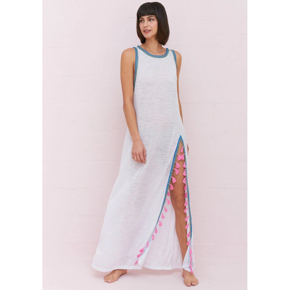 Pitusa Women's White Tassel Slit Dress