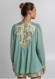GREEK ARCHAIC KORI Triangle Blouse - Sea Green & Gold