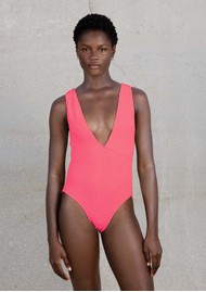 SORBET ISLAND Ariel Crinkle V-Neck Swimsuit - Strawberry