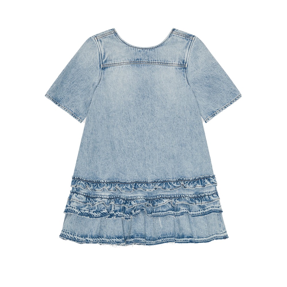 GANNI Denim Open Back Mini Dress - Blue Stone