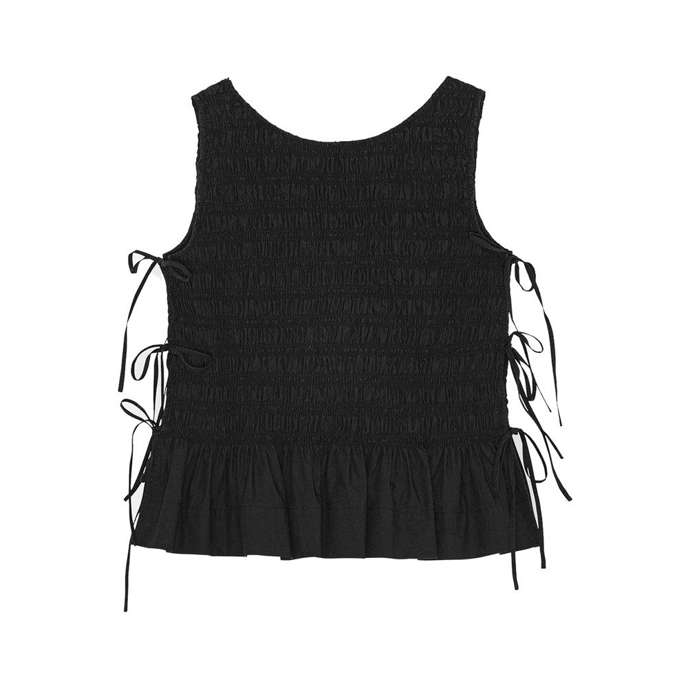 Ganni Women's Black Poplin Smock Tie String Top