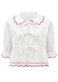 SEVENTY & MOCHI Ana Tie Peplum Organic Cotton Blouse - White