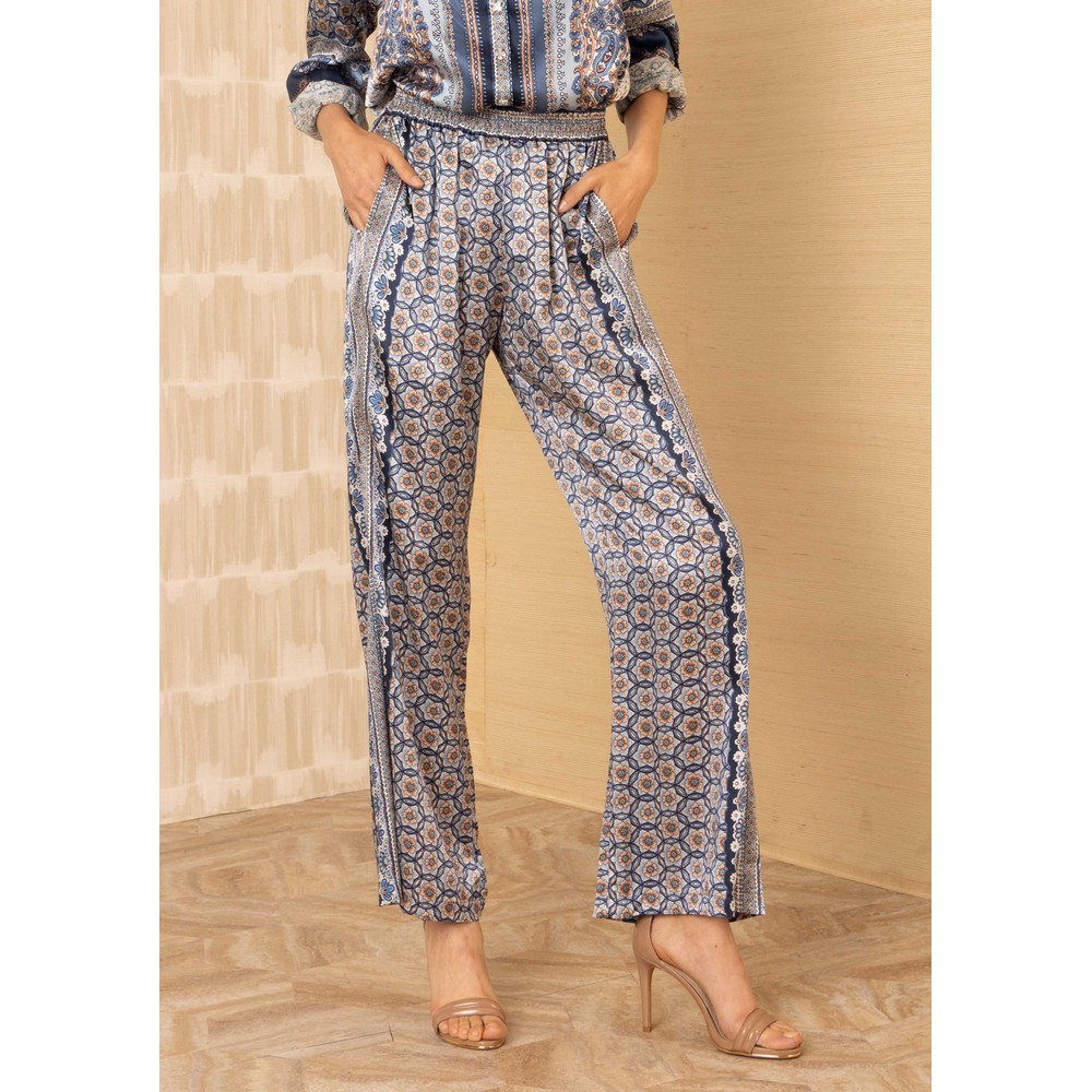 Hale Bob Women's Blue Paisley Print Trousers