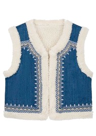 LOUISE MISHA Figara Reversible Shearling Gilet - Stone Blue