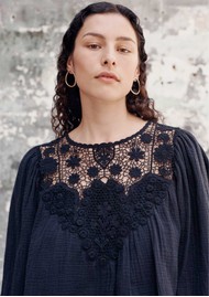 LOUISE MISHA Riya Organic Cotton Gauze Blouse - Black