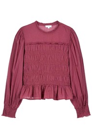 LOUISE MISHA Haydee Organic Cotton Voile Shirred Blouse - Grape
