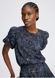 MUNTHE Lustanna Short Sleeve Blouse - Charcoal