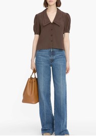Frame Denim Silk Sailor Blouse - Coffee