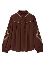 Ba&sh Tate Embroidered Blouse Chocolate